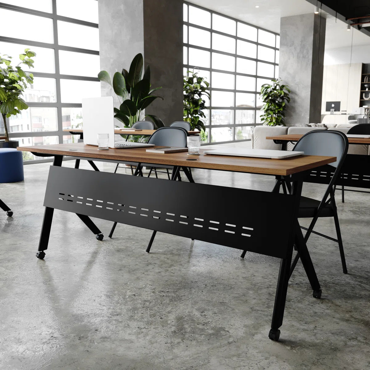 Commercial Nesting Flip Training Table With Steel Frame And Y-Legs