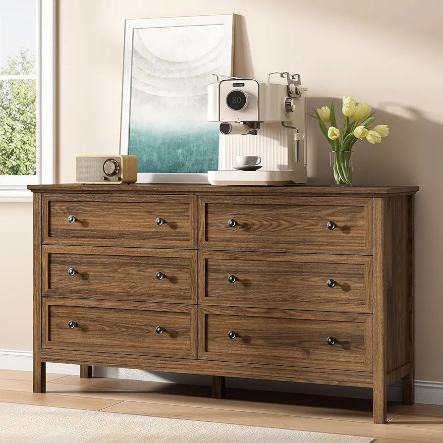 Dresser with 6 Large Drawer for Bedroom,Traditional Adult Chest of Drawers for Living Room,Hallway,Nursery