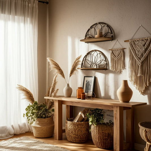 Set of 2 Boho Coastal Flower Arched Metal Wall Shelves - 24 in x 10 in x 13 in.