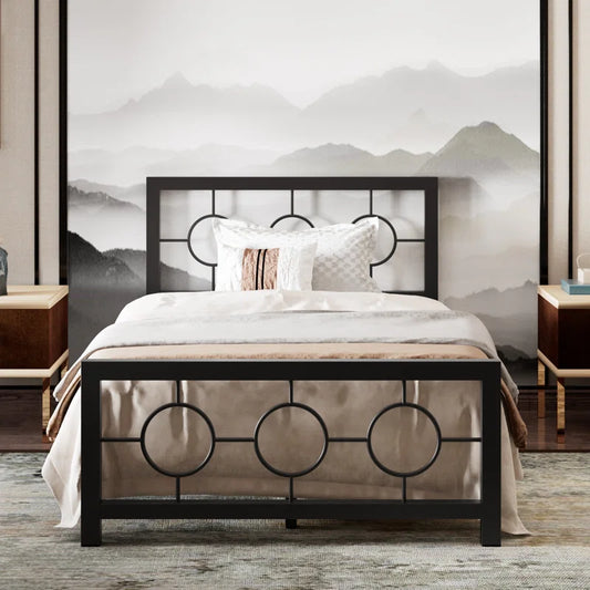 Lit jumeau Avren Oriental en métal, motif circulaire