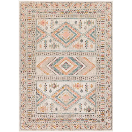 Laurentina Southwestern Pale Pink/Teal Area Rug 5x7