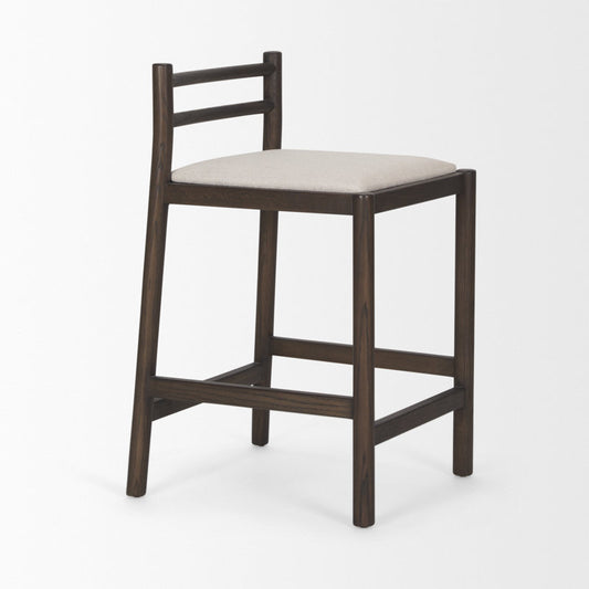 Clemie Dark Brown Wood w Cream Fabric Counter Stool