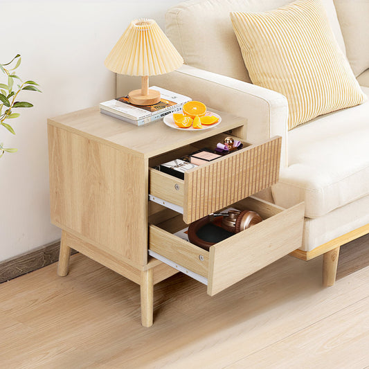 Tables de chevet en bois rainuré avec 2 tiroirs (lot de 2)