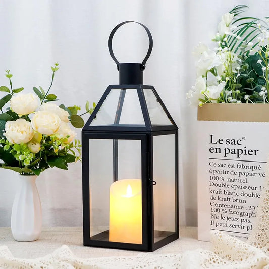 Lanterne de table en acier inoxydable de 16 pouces