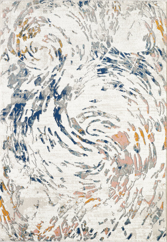Abani Porto Contemporary Swirl Light Blue and Burnt Orange Area Rug 7'9 x 10'2"