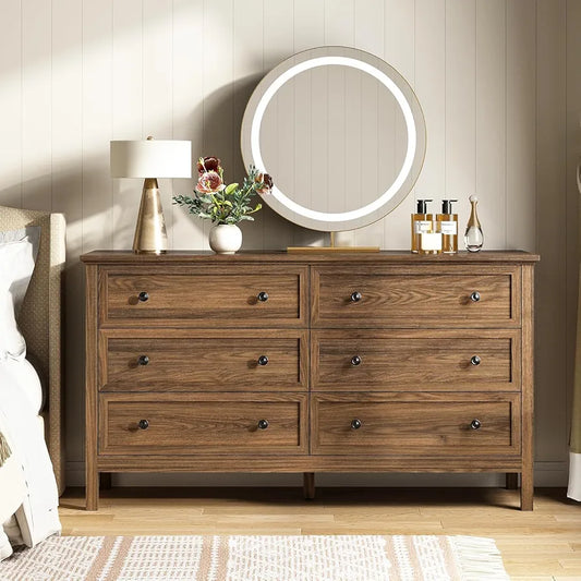 Dresser with 6 Large Drawer for Bedroom,Traditional Adult Chest of Drawers for Living Room,Hallway,Nursery