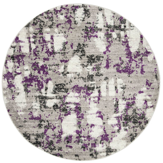 Tapis Jeter abstrait gris/violet rond de 2,44 m