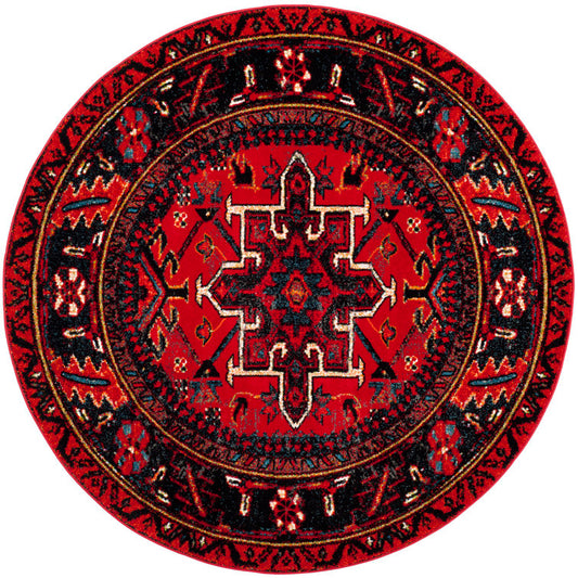 Tapis rond Amaniya rouge style sud-ouest, 2,74 m (9 pi)