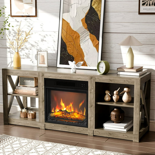 Bullock Rustic Brown TV Stand and Entertainment Centre for 70 inch TV -Not Include Fireplace