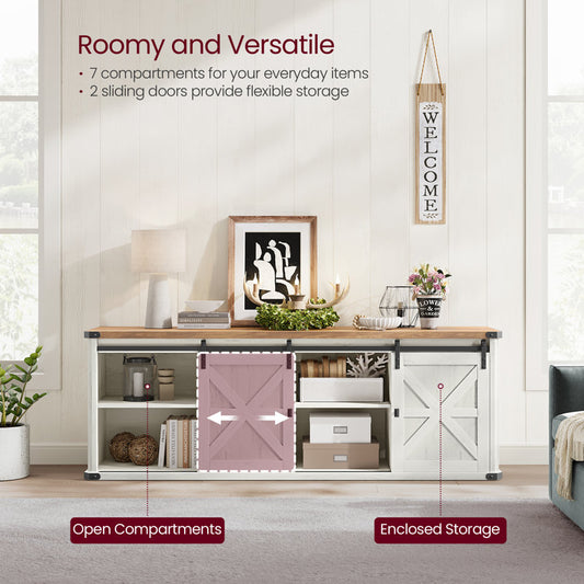 Cesilee TV Stand for TVs up to 75"" with 2 Sliding Barn Doors and Built-In Charging Station