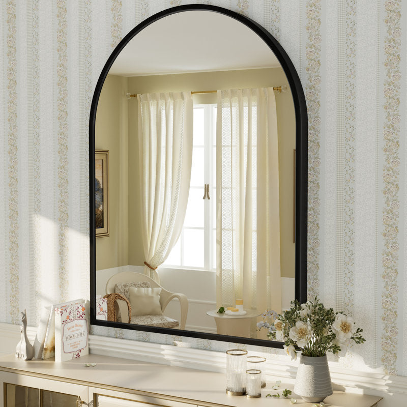 Amara Arch High-Strength Tempered Glass and Aluminum Alloy Framed French Cleat Mounted Wall Mirror (36x48) BLACK