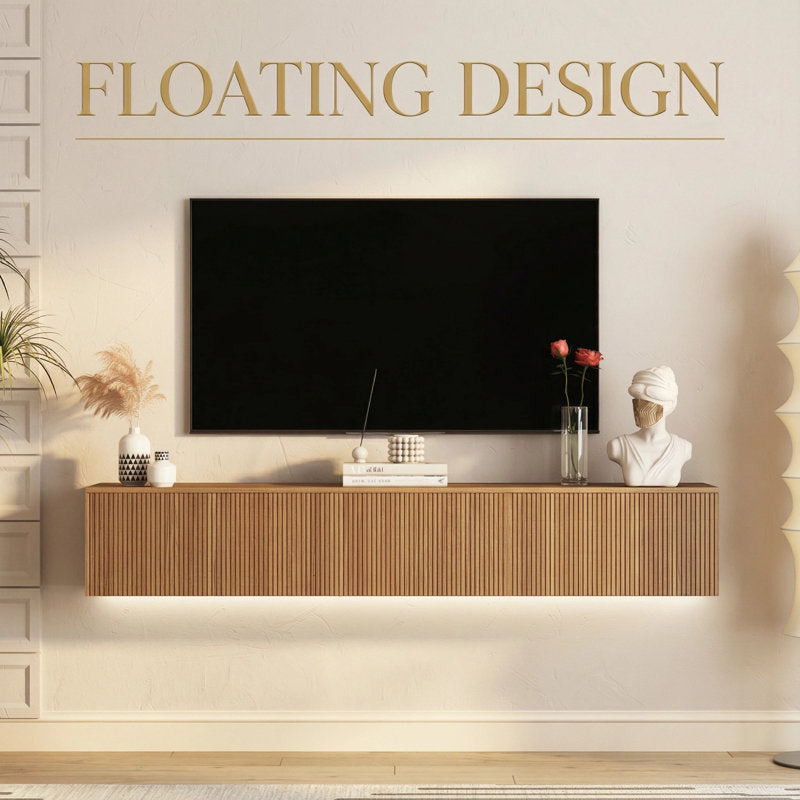 Elegant 69" Floating Black TV Stand with 16-Color LED Lights - Modern Wall-Mounted Audio-Video Unit for 55" to 65" TVs