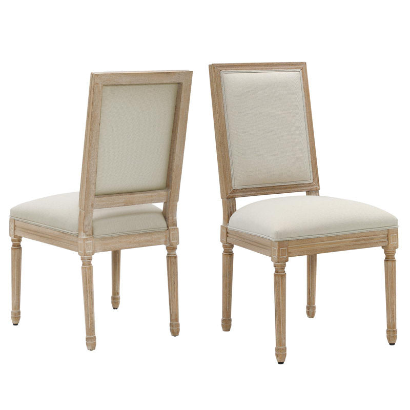 Chaises de salle à manger de style campagnard français - Chaises d'appoint rectangulaires rembourrées avec pieds en bois massif. Beige