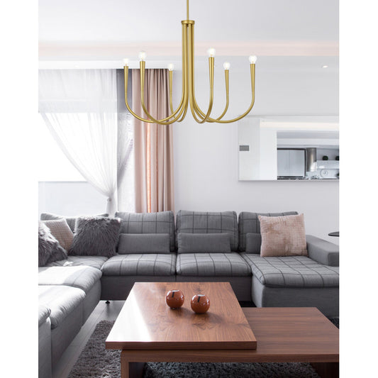 Lustre classique traditionnel doré Catalena à 6 lumières, intensité variable