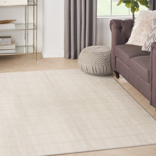 Tapis Avishek géométrique tissé à la machine en polyester/polypropylène, couleur crème/ivoire, 120 x 180 cm