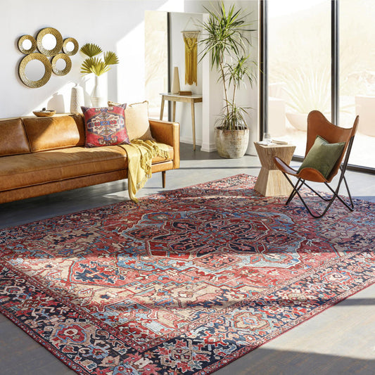 Fleckenstein Oriental Bright Red/Beige/Blue Area Rug 9x12 ft Rectangle