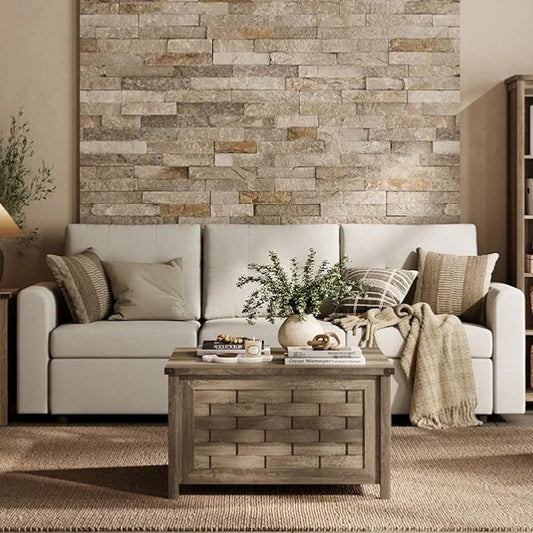 Farmhouse Coffee Table, 31.5" Square Center Table with Large Hidden Storage, Rustic Cocktail Table with Hinged Lift Top for Living Room
