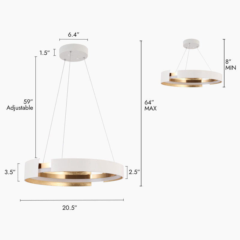 Kissey 1 - Lustre tambour moderne à LED dimmable, blanc et or