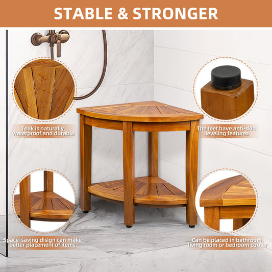 Tabouret de douche d'angle en teck de 40 cm de large