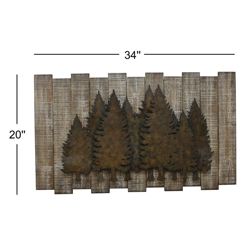 Embossed Pine Tree Scene Country Rustic For Wall Decor