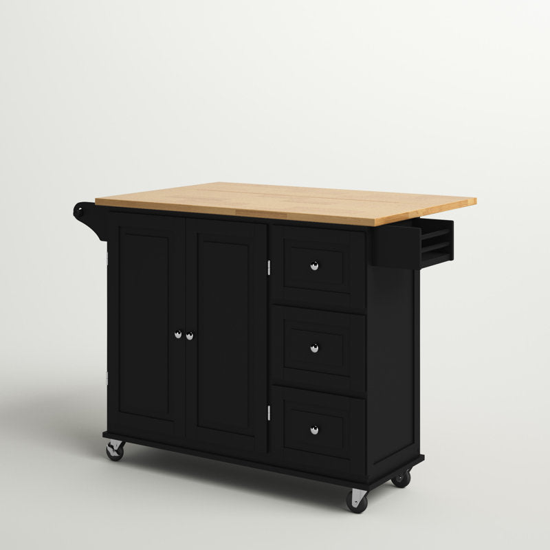 Hardiman 53.75"Kitchen Island with Locking Wheels (Black & Oak Top)