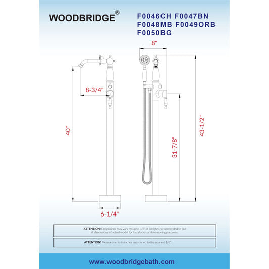 Robinet de baignoire sur pied à poignée unique (ensemble de douchette à main) OR BROSSÉ