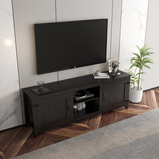 Montel 70'' W Storage Credenza TV Stand Storage Media Console Entertainment Center,Tradition Black,With Doors