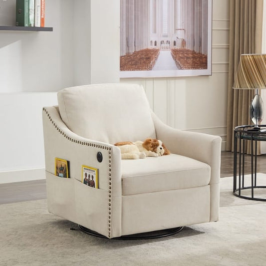 Fauteuil pivotant en tissu beige