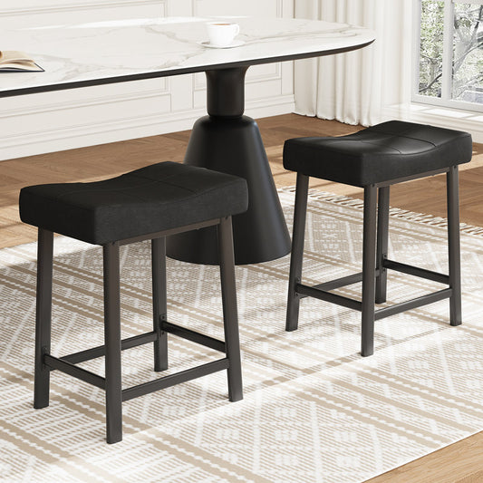 Saddle Bar Stools, Counter Height Barstools with Thickened Cushion, Faux Leather Padded Kitchen Chairs for Dinning Room, Kitchen Island, Home Bar ( set of 2 chairs )