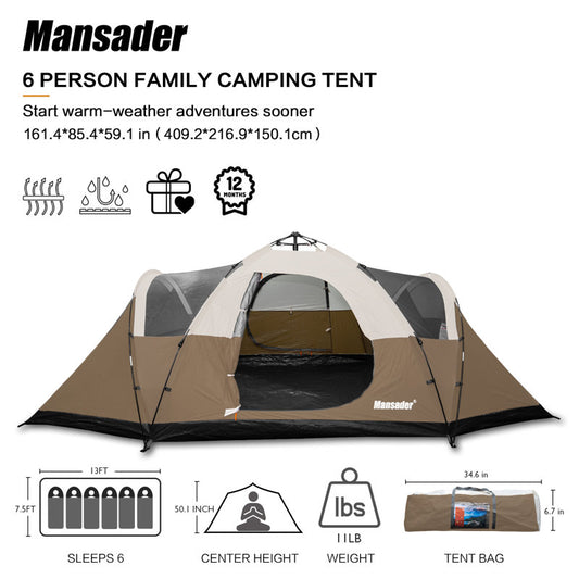 Tente marron 6 personnes, boîte Wayfair, 10e étage (emballage ouvert, comme neuve)