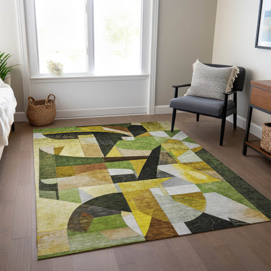 Xhevrie machine washable indoor / outdoor green rug 8x10