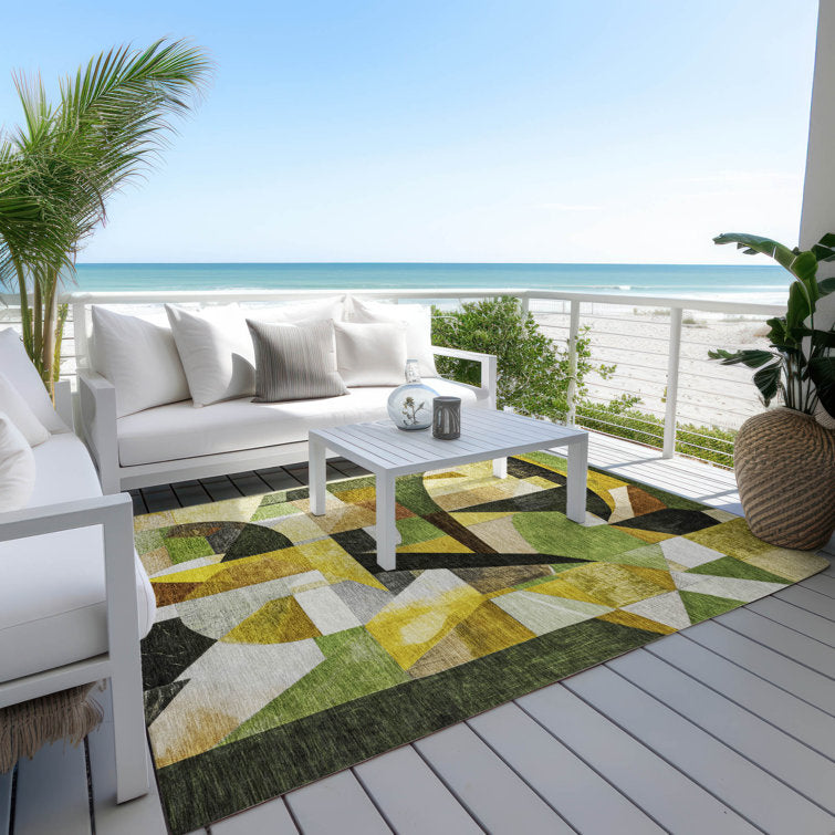 Xhevrie machine washable indoor / outdoor green rug 8x10