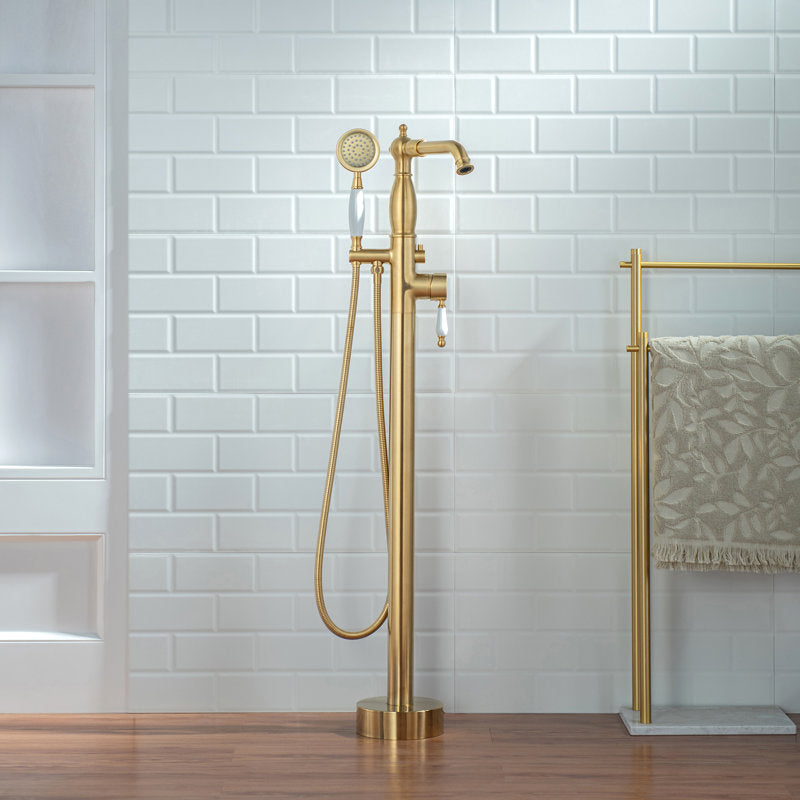 Single Handle Floor Mounted Tub Faucet (Handheld Shower Set BRUSHED GOLD