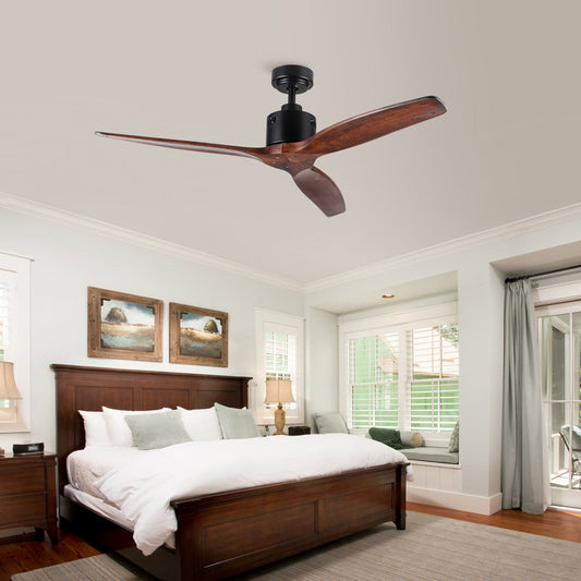 Ventilateur de plafond intégré style ferme de 132 cm (52 po), sans éclairage, avec télécommande et 3 pales en bois massif