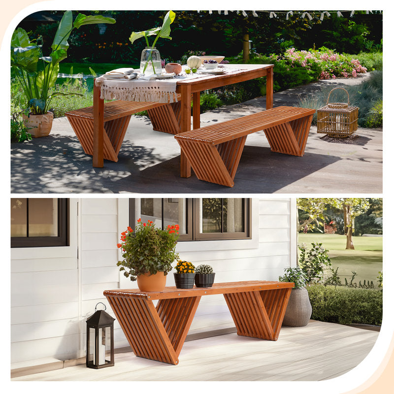 Banc d'extérieur en bois pour 3 personnes avec base triangulaire