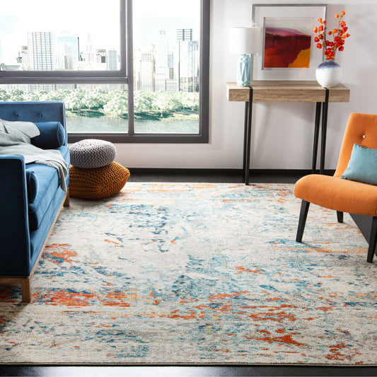 Tapis abstrait crème/orange/bleu 9 x 12 pieds