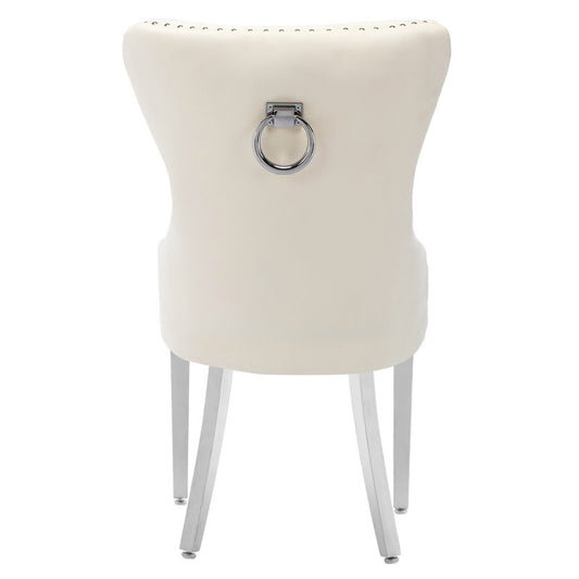 Fauteuil Parsons à oreilles capitonné en velours beige et blanc