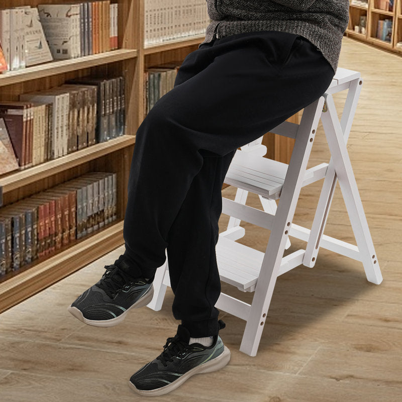 3-Step Wooden Folding Stepladder Stool