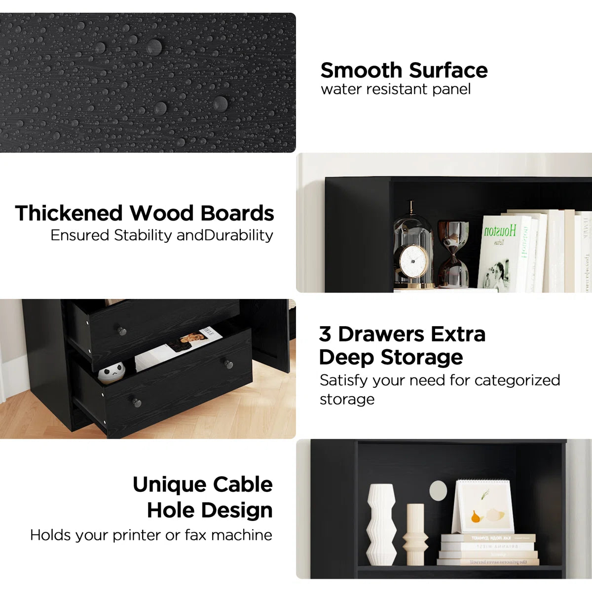 70.9'' H X 23.6'' W Standard Bookcase Cabinet with 2 Open Shelves and 3 Drawers