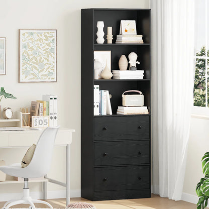 70.9'' H X 23.6'' W Standard Bookcase Cabinet with 2 Open Shelves and 3 Drawers