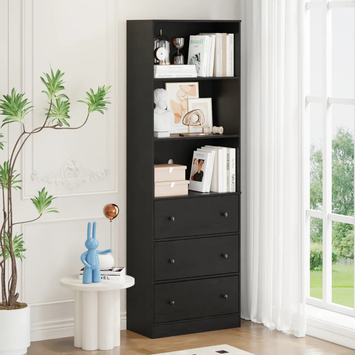 70.9'' H X 23.6'' W Standard Bookcase Cabinet with 2 Open Shelves and 3 Drawers