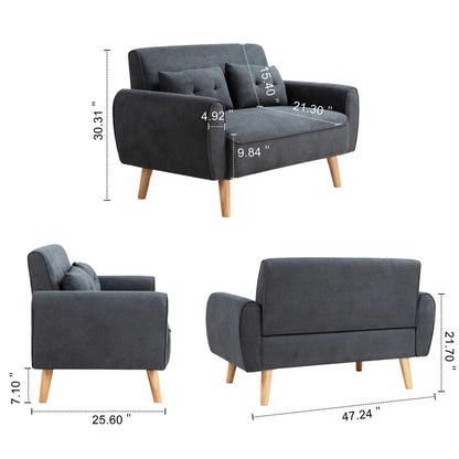 Arlander 47.5"" Rolled Arm Loveseat (Black) Charcoalish