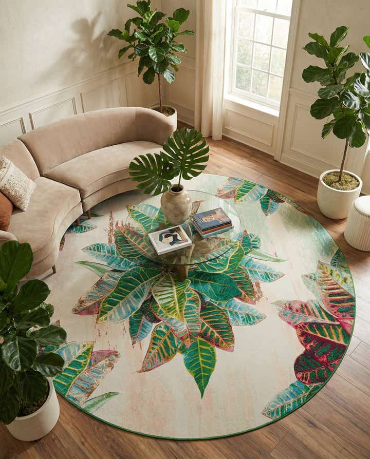 Firman Washable Floral Indoor / Outdoor Rug 10' Round