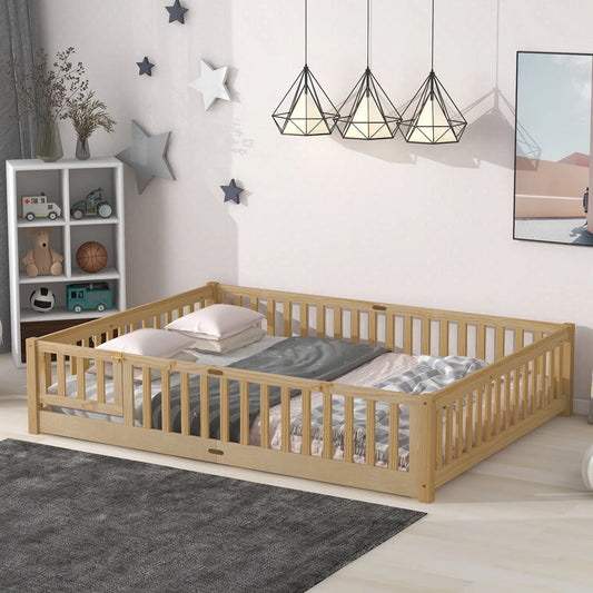 Finka Kids Floor Platforms Bed With Fence and Door (Oak White Queen Bed)
