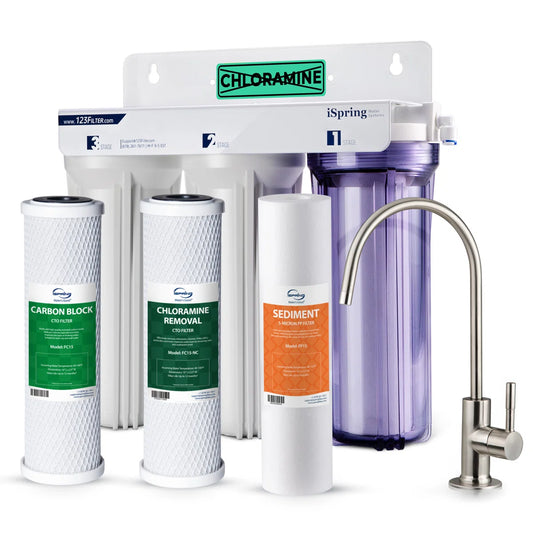 iSpring US31-NC 3-Stage Under Sink Water Filtration System for Drinking, Reduces Chloramine, PFAS
