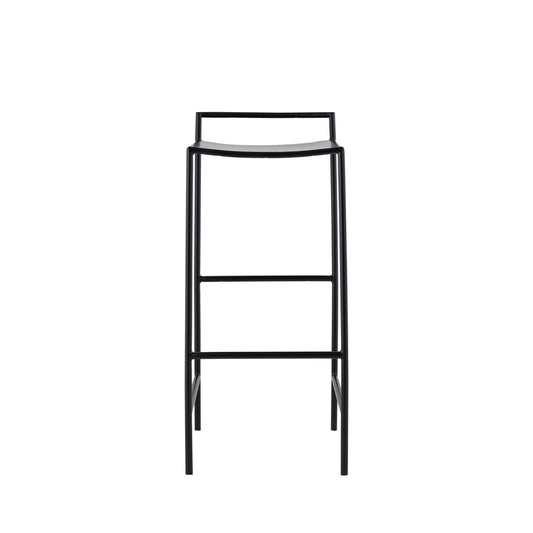 Tabouret de bar contemporain côtier en fer, assise en selle, dossier bas et repose-pieds, 76 cm (30 po). 