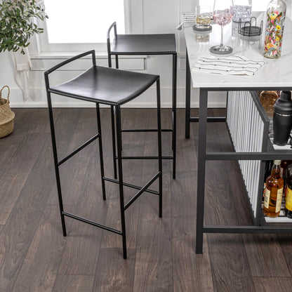 30" Coastal Contemporary Iron Saddle-Seat Low-Back Bar Stool with Foot Rest