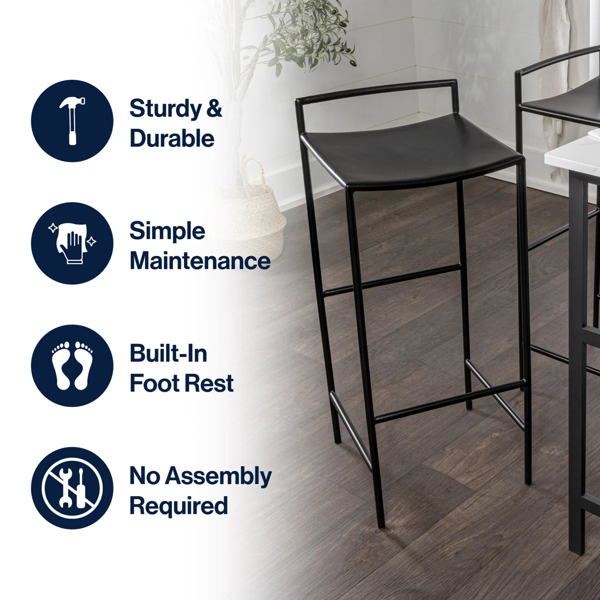 30" Coastal Contemporary Iron Saddle-Seat Low-Back Bar Stool with Foot Rest