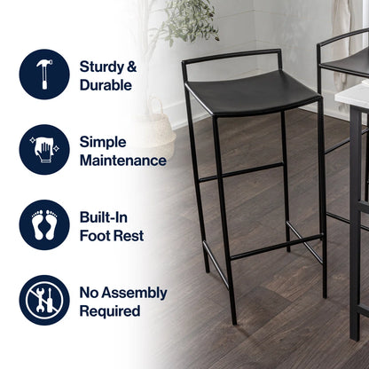 30" Coastal Contemporary Iron Saddle-Seat Low-Back Bar Stool with Foot Rest