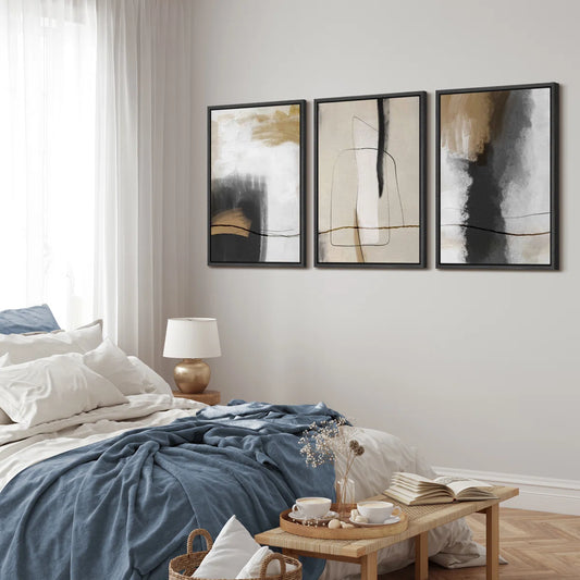 Grunge Abstract Paint Stroke Effect Tan Grey Neutral Organic Modern, framed art reproduction on canvas, living room, art reproduction on canvas